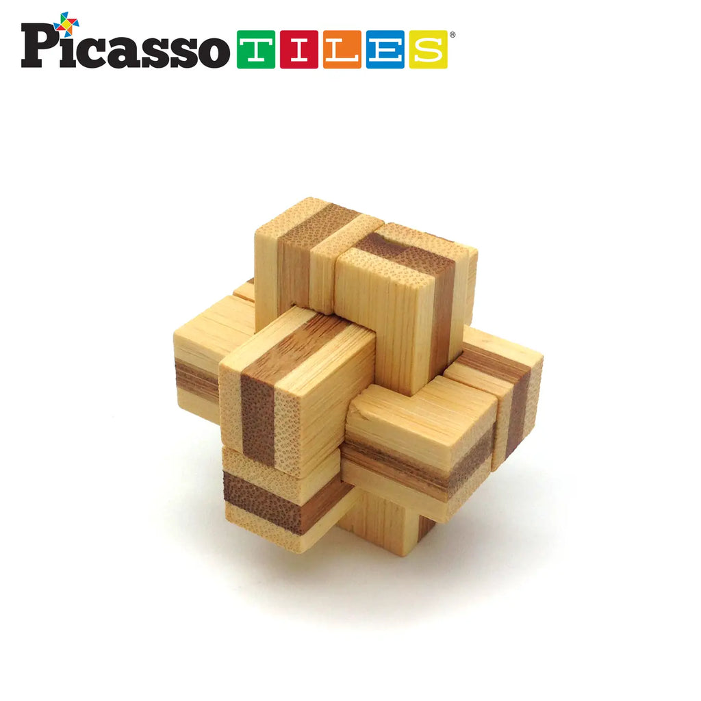 Single two-tone wooden burr puzzle from the PicassoTiles 8-pack