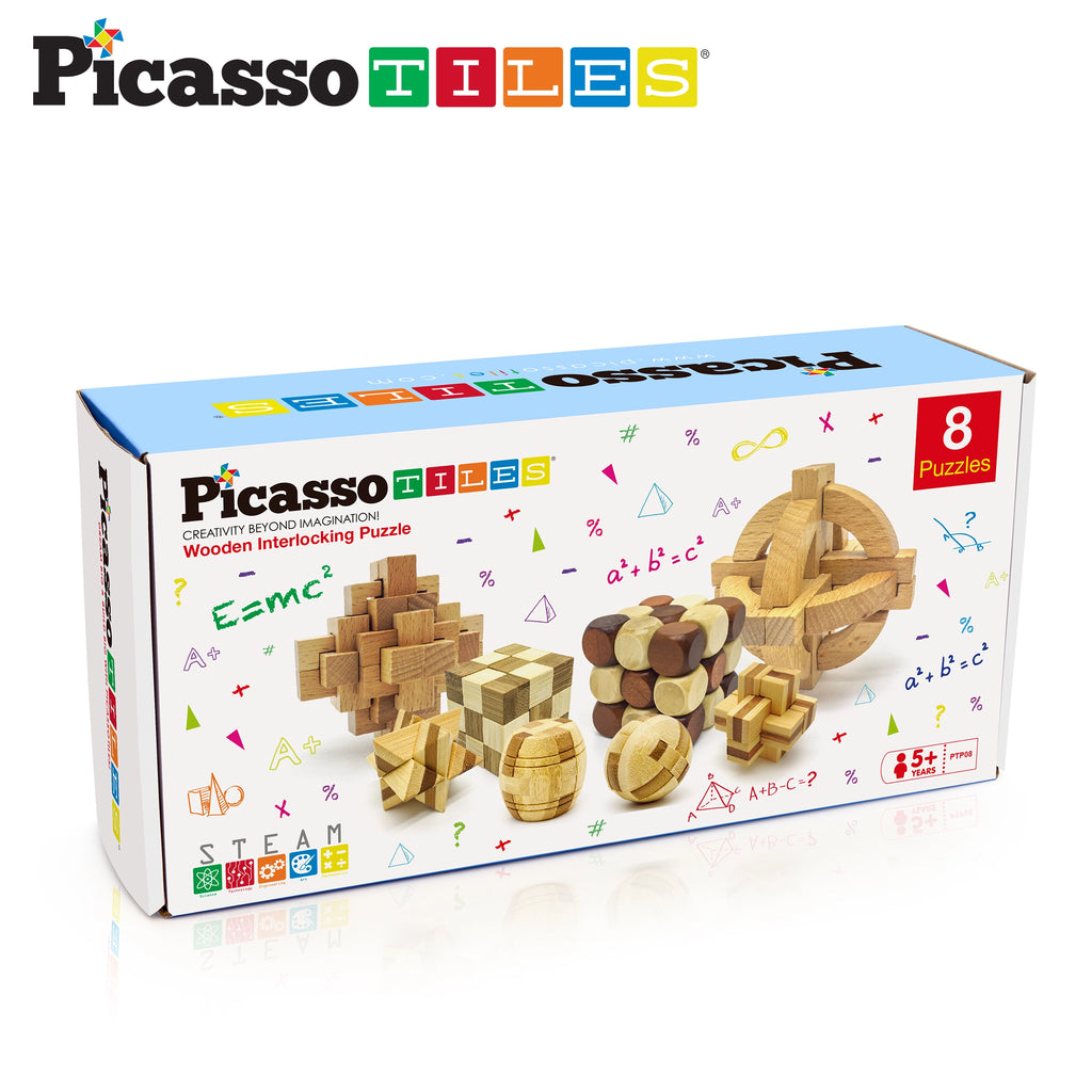 PicassoTiles 8-pack wooden logic puzzles box