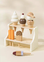 Coco Village wooden ice cream stand with vanilla, chocolate, and caramel cones and popsicles