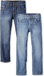 Boys straight leg jeans in dark and light washes, front view