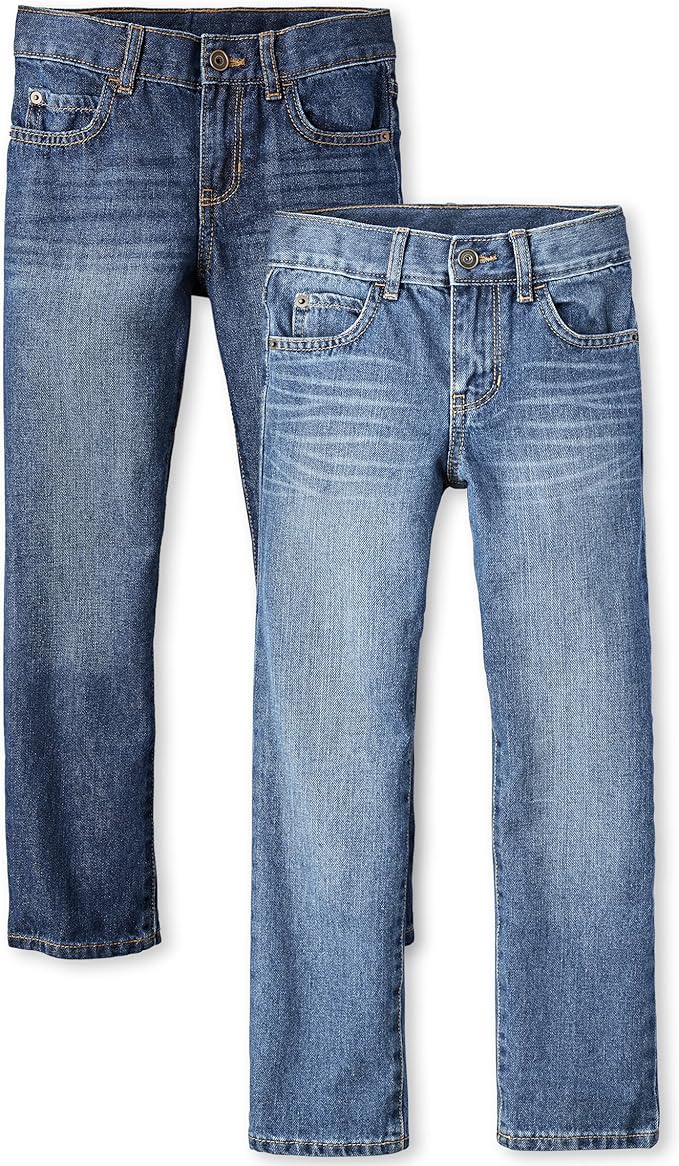 Boys straight leg jeans in dark and light washes, front view