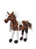 Kawai plush horse in dark brown and white patches with dark mane and tail