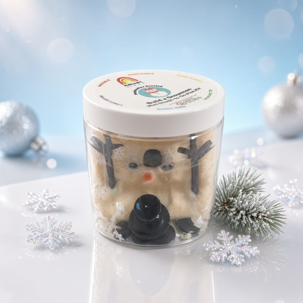 Build a Snowman play dough jar with dough and snowman accessory pieces