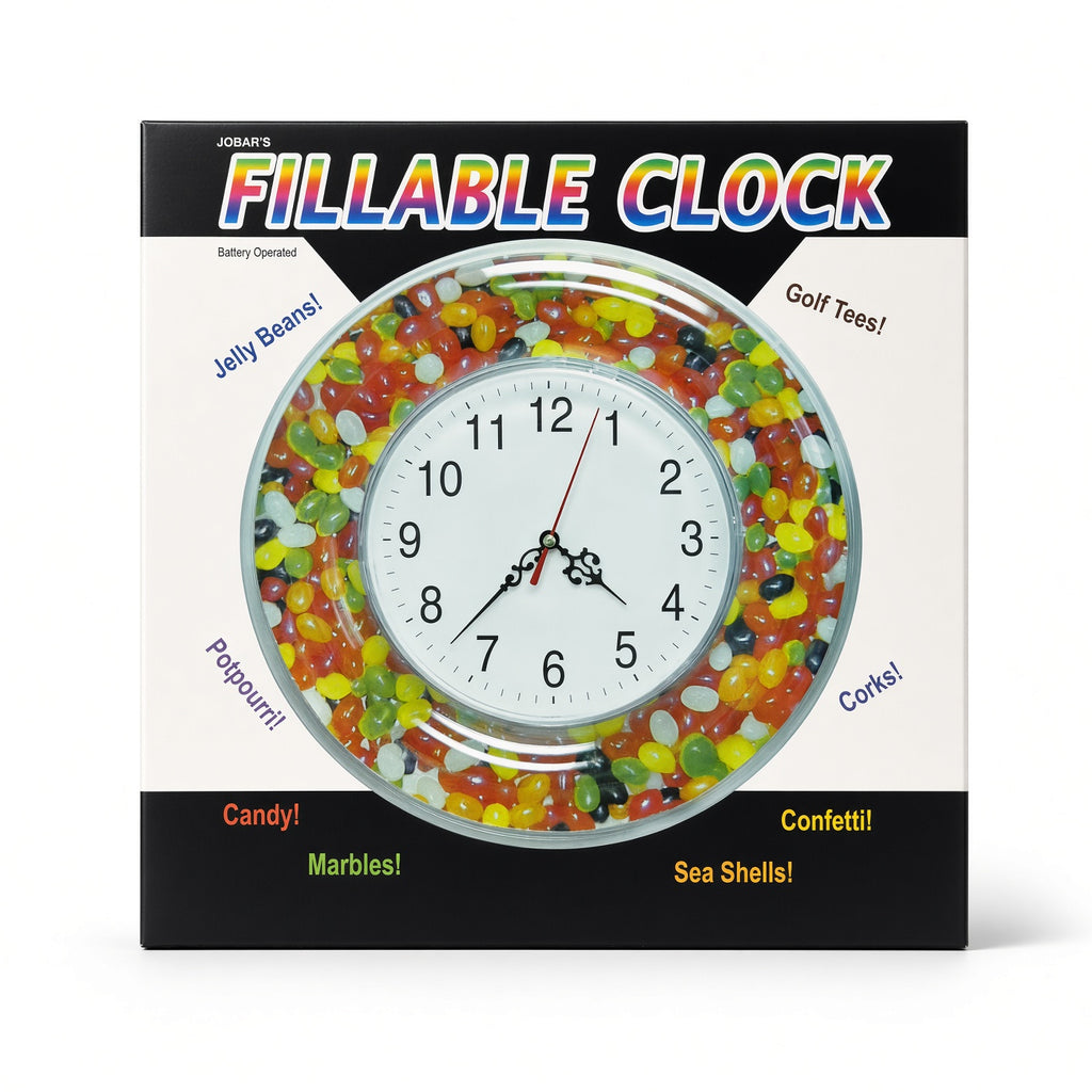 Jobar Fillable Clock box showing clock face surrounded by jelly beans