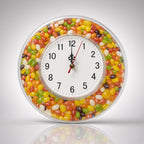 Fillable DIY wall clock filled with colorful jelly beans around the clock face