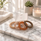 Light brown, speckled, and copper spiral coil hair ties set