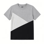 Boys color block tee in light gray, white, and black, front view
