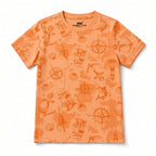 Orange boys tee with allover nautical compass and anchor print, front view