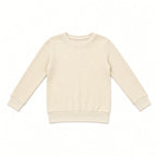 Cream waffle knit kids long-sleeve crewneck thermal shirt, front view
