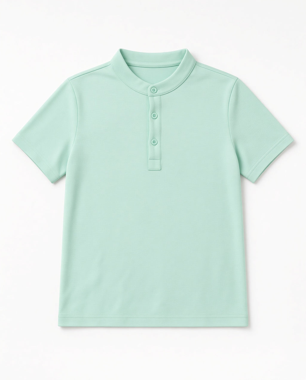 Mint green boys short-sleeve henley shirt with button placket, front view