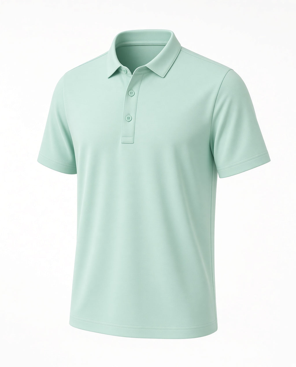 Mint green boys short-sleeve polo shirt with collar, angled view
