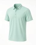 Mint green boys short-sleeve polo shirt with collar, angled view