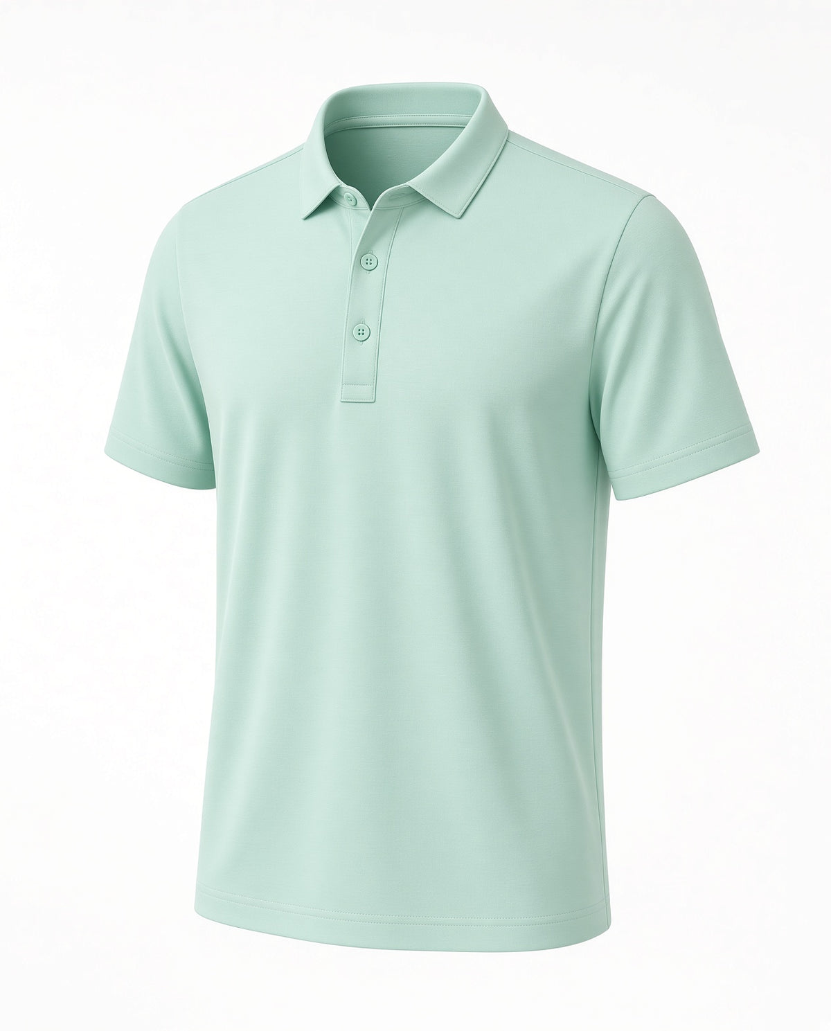 Mint green boys short-sleeve polo shirt with collar, angled view