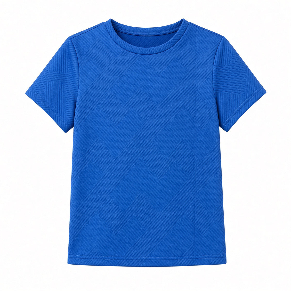 Pacific blue boys textured tee with geometric knit pattern, front view
