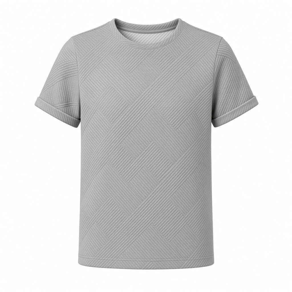 Gray boys geometric texture crewneck tee, front view