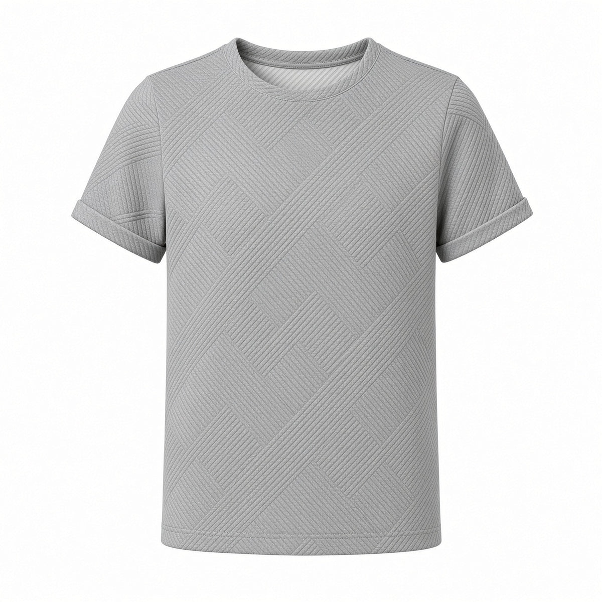 Gray boys geometric texture crewneck tee, front view