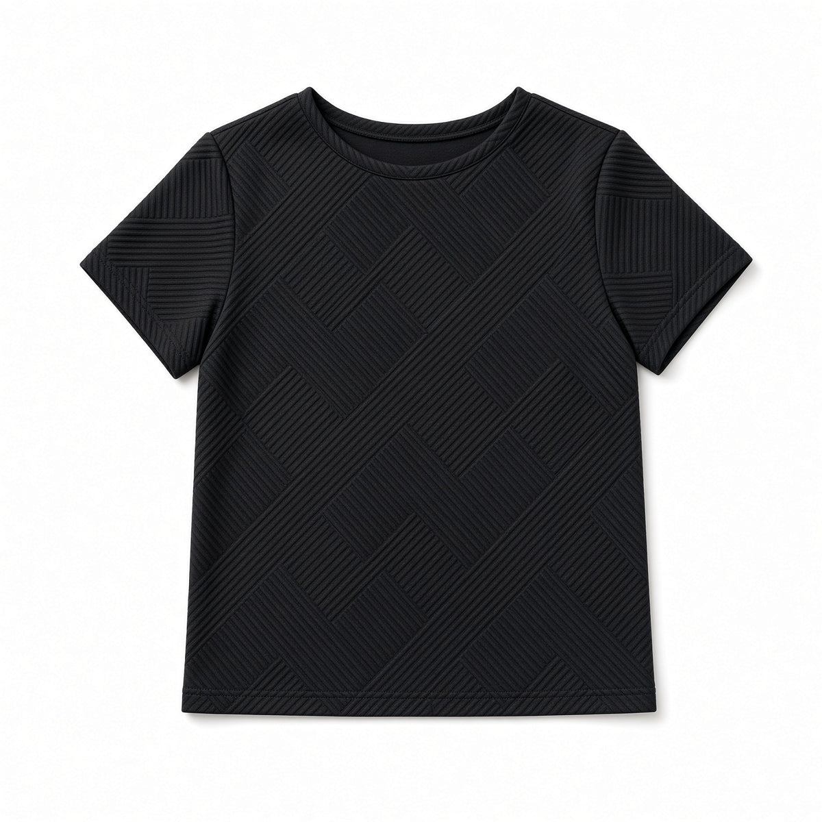 Black boys textured short-sleeve crewneck tee, front view