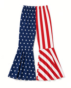Girls stars and stripes bell-bottom flare pants, front view