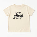 Cream baby tee with black Tiny Ghoul Gang lettering, front view