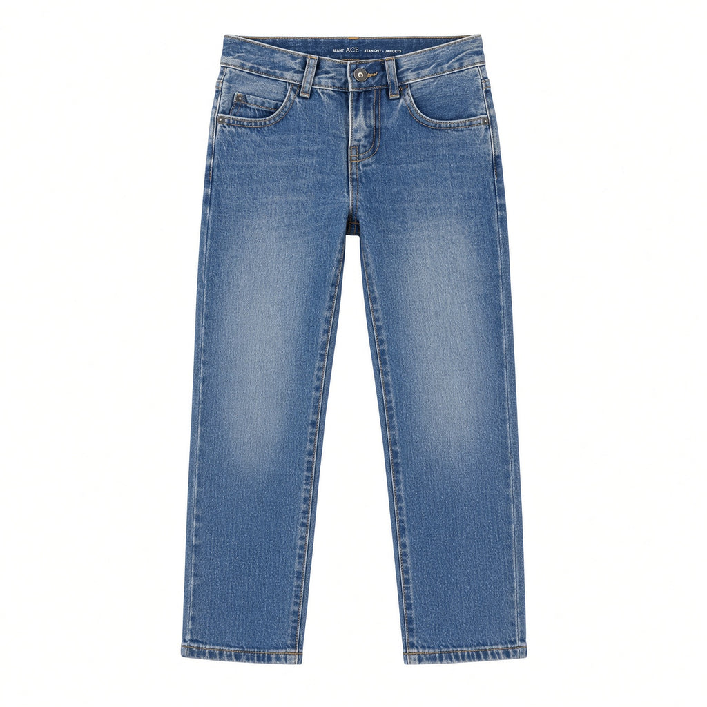 Boys light-blue straight leg jeans, front view