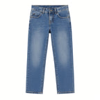 Boys light-blue straight leg jeans, front view