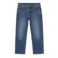 Boys dark-blue straight leg jeans, front view