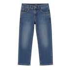 Boys dark-blue straight leg jeans, front view