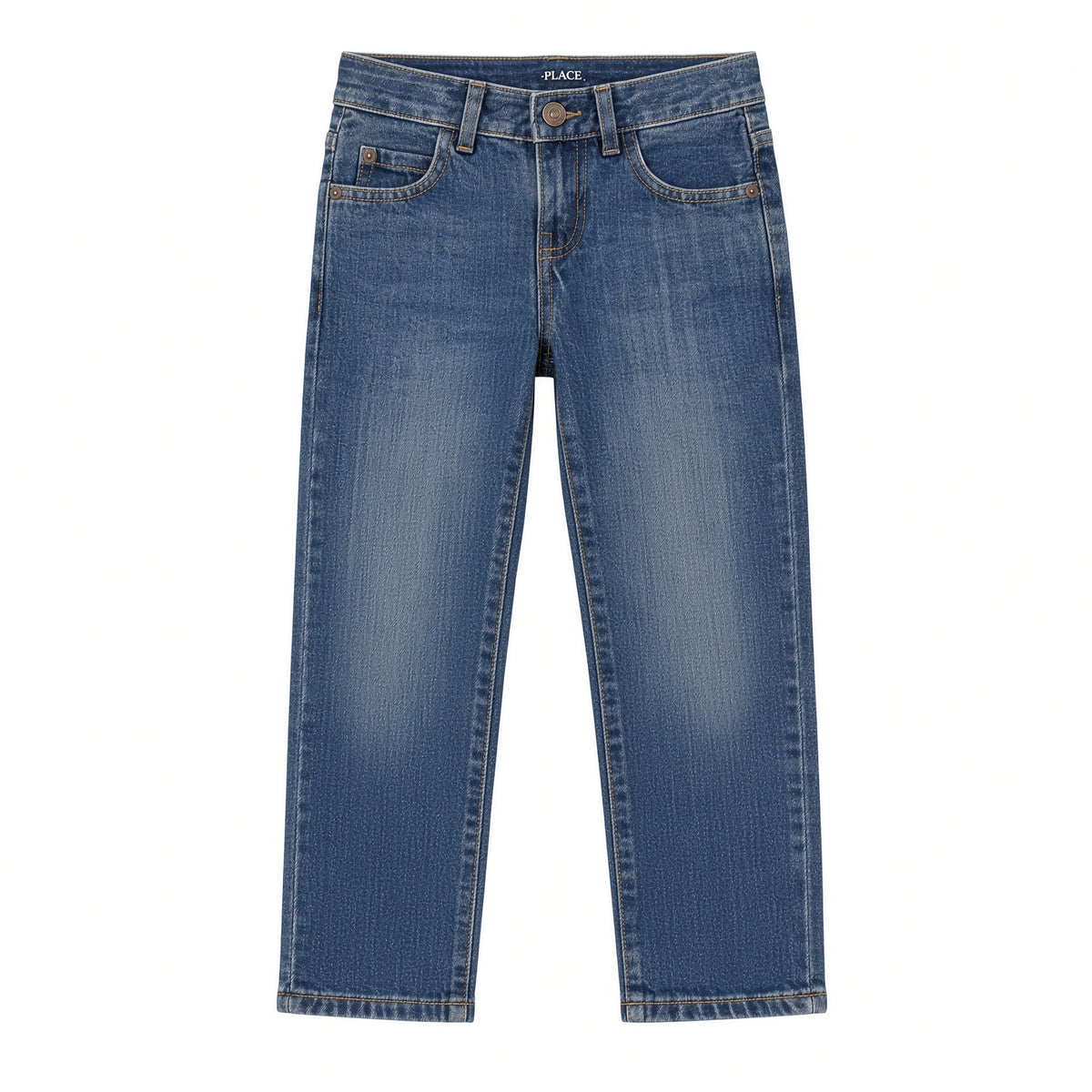 Boys dark-blue straight leg jeans, front view