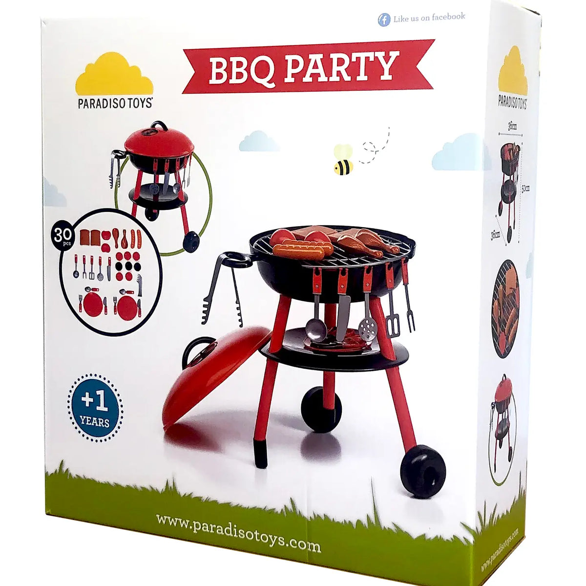 Paradiso Toys BBQ Party kids grill set box with 30 accessories, labeled 1+ years