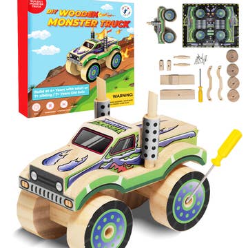 Diy Wooden Monster Truck with Stickers (Design 2)