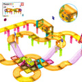 PicassoTiles 40-piece mini magnetic race track built into curves and ramps with a green LED car