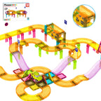 PicassoTiles 40-piece mini magnetic race track built into curves and ramps with a green LED car