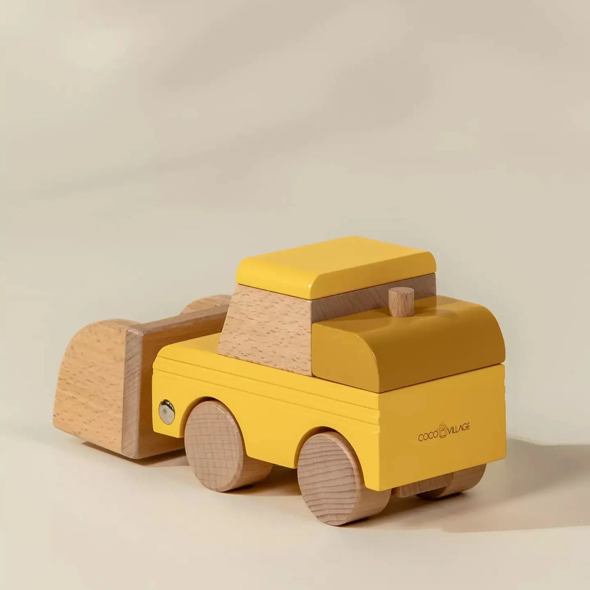 Coco Village wooden front loader construction truck, rear angle