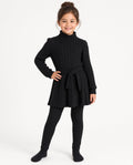 Girl wearing a black stand collar long-sleeve top set with belt and black leggings