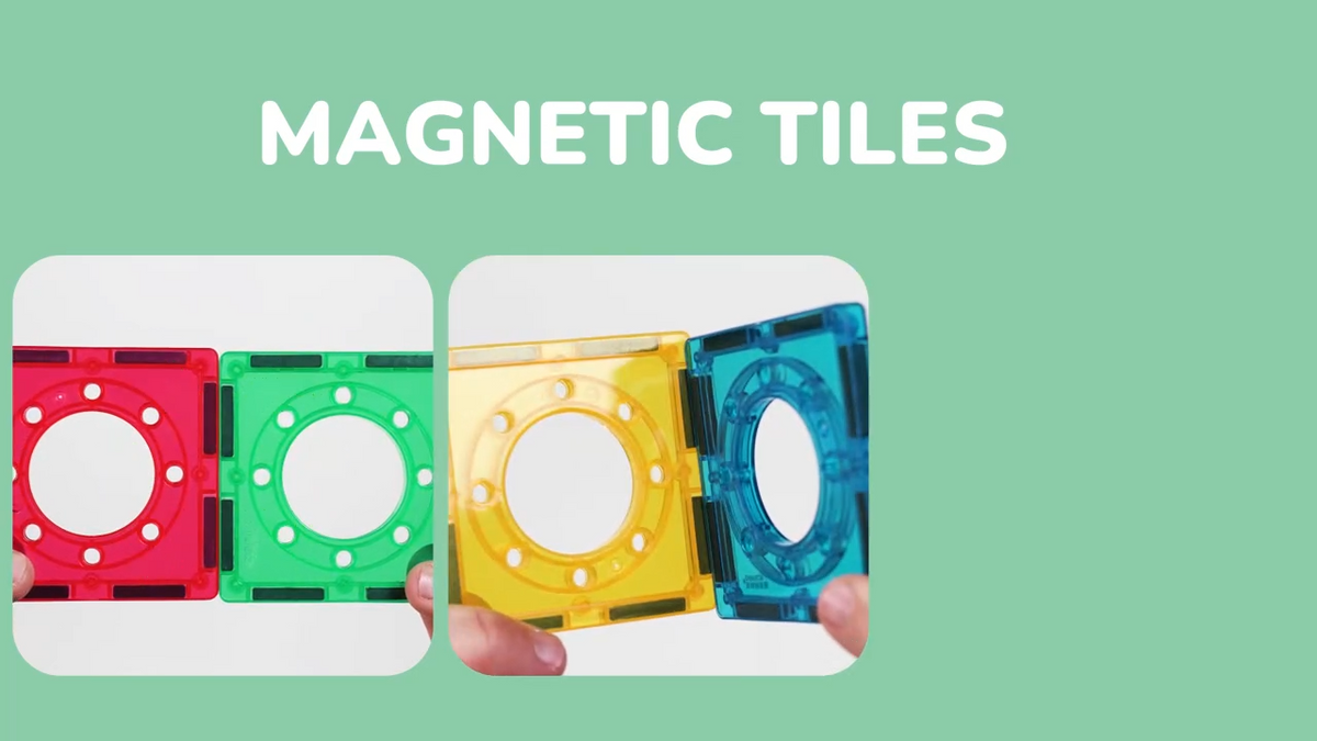 Close-up of translucent PicassoTiles magnetic tiles connecting edge to edge